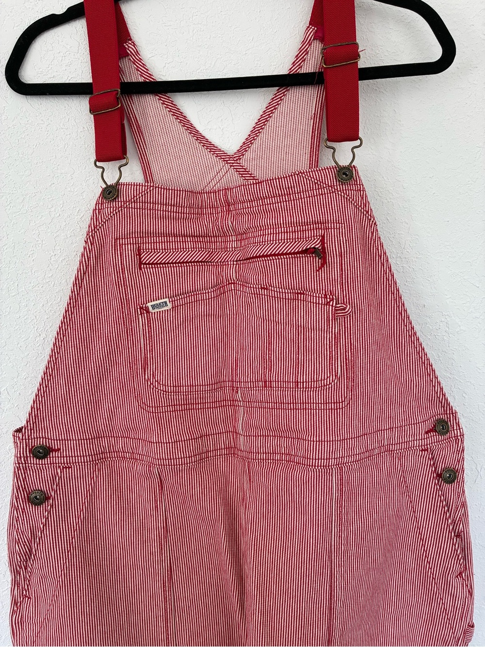 Duluth Trading Co Red Striped Overalls with Adjustable Straps